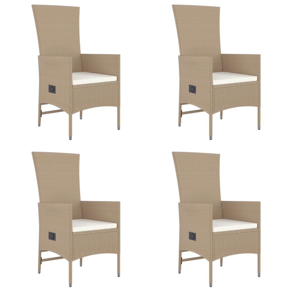 5 Pcs conjunto de jantar p/ jardim com almofadões vime PE bege