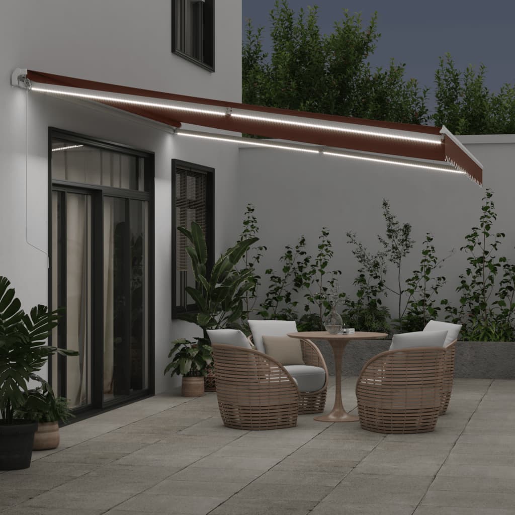 Toldo retrátil manual com luz LED 450x350 cm castanho