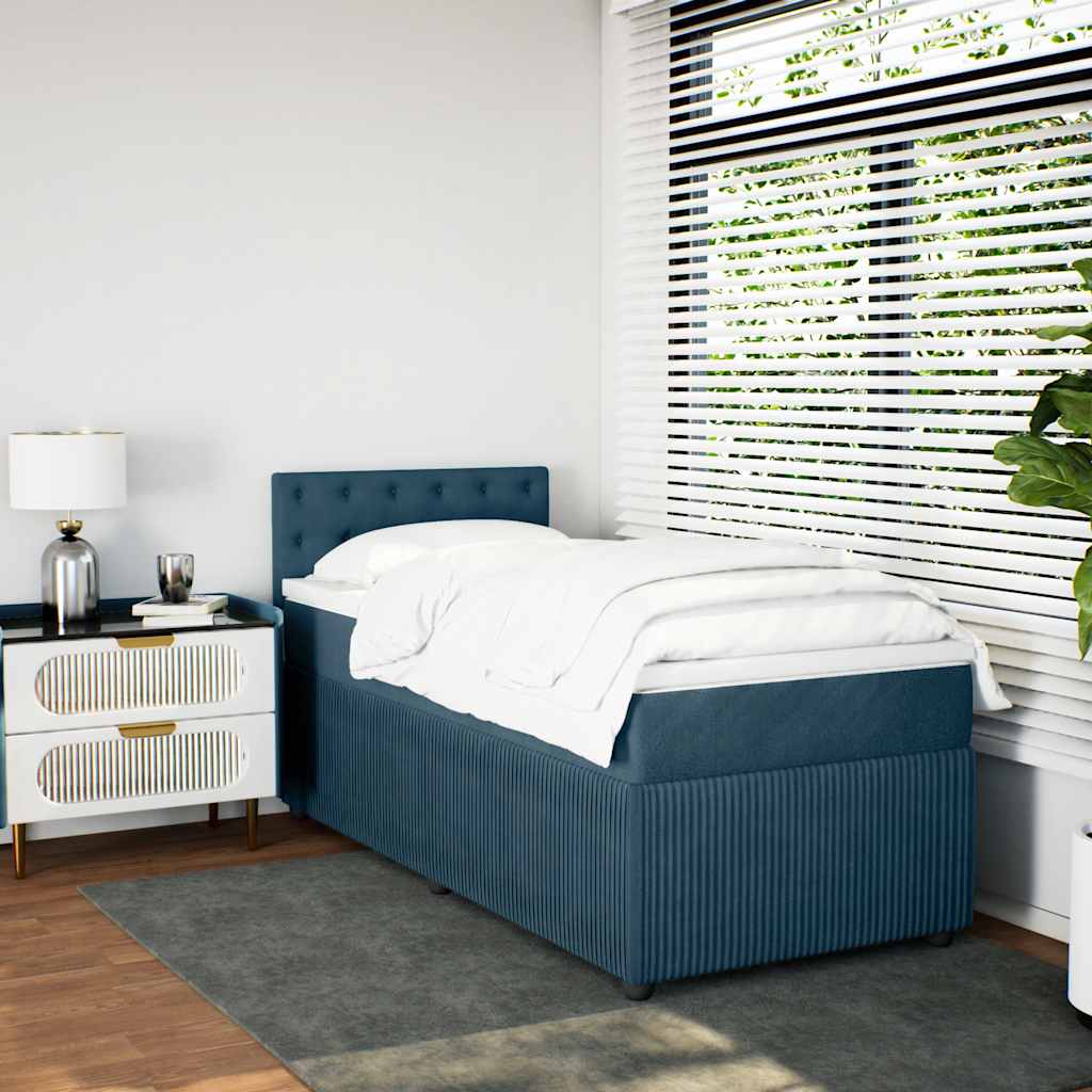 Cama boxspring com colchão 100x200 cm veludo azul
