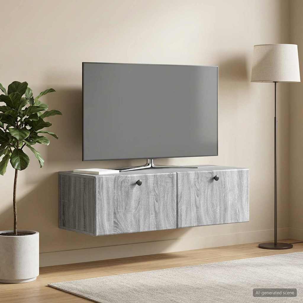 Gabinete de TV de parede 98 x 41 x 30 cm sonoma cinzento