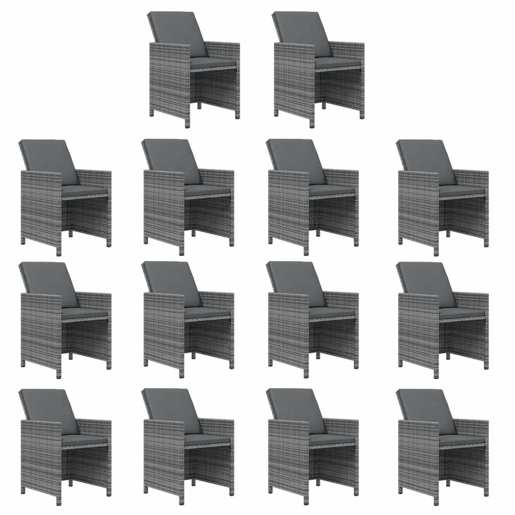 15 Pcs conjunto jantar p/ jardim c/ almofadões vime PE cinzento