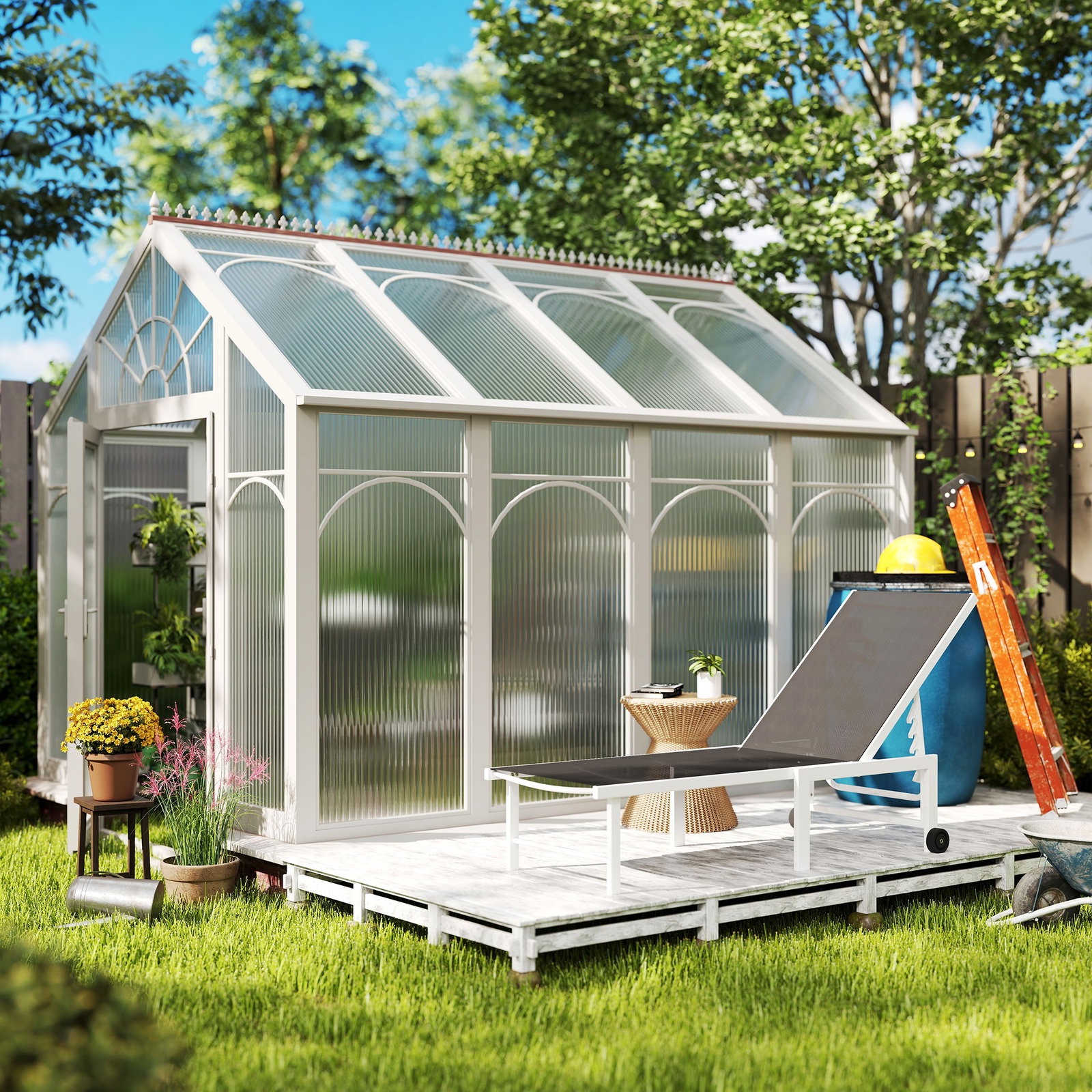 Espreguiçadeira reclinável de jardim com rodas encosto ajustável em 5 níveis e estrutura de aço 166x60x84 cm cinzento