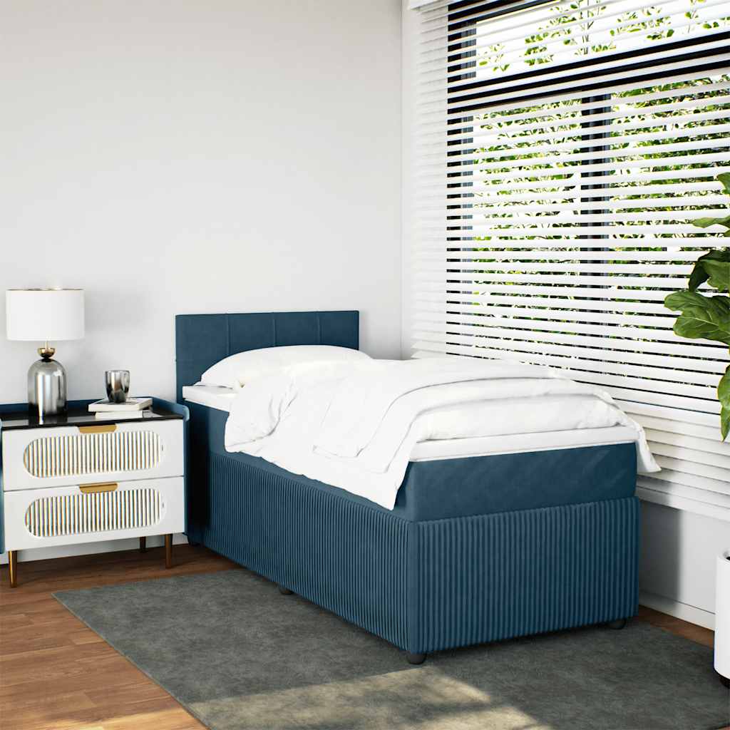 Cama boxspring com colchão 90x190 cm veludo azul