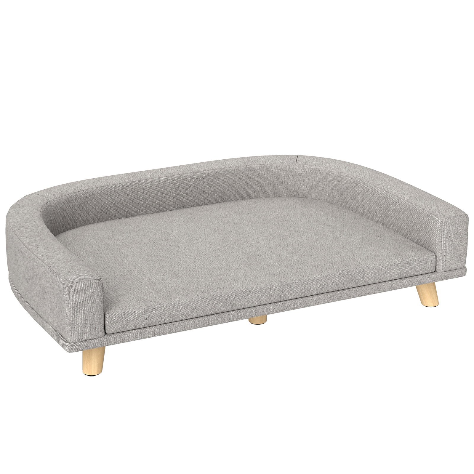 Sofá para cães cama elevada para cães estofada com almofada lavável e pés de madeira de pinho 98x67x25 cm cinza