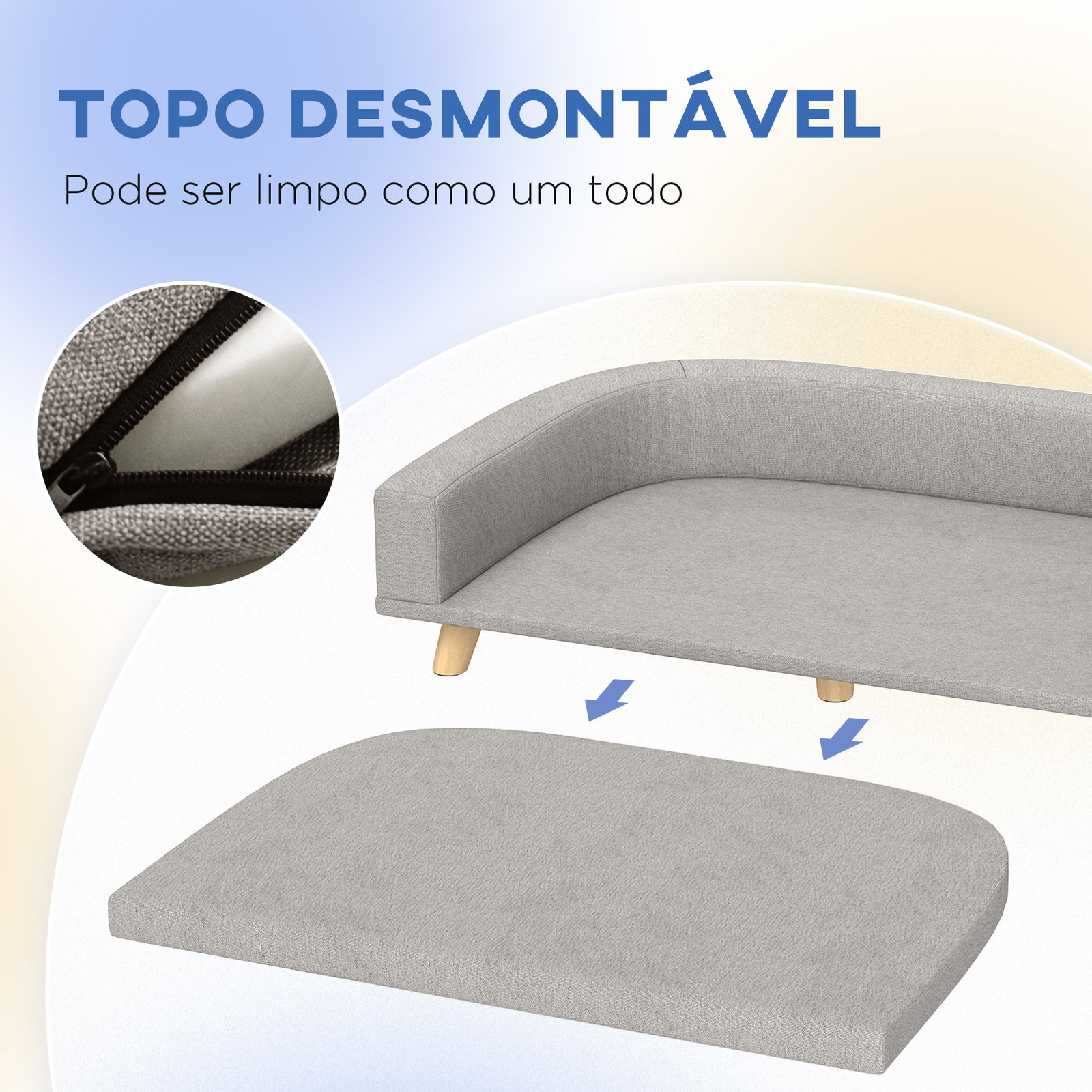 Sofá para cães cama elevada para cães estofada com almofada lavável e pés de madeira de pinho 98x67x25 cm cinza