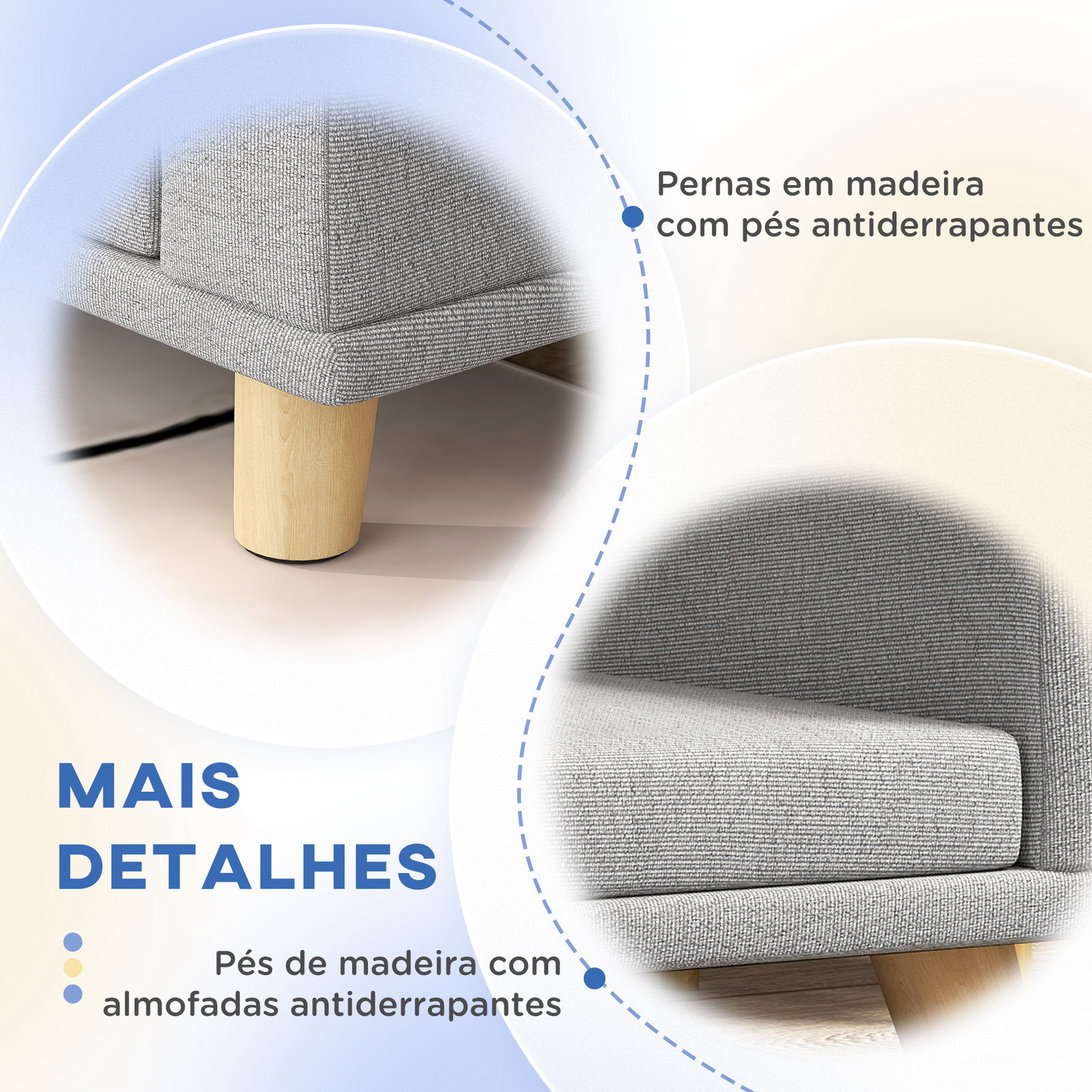 Sofá para cães cama elevada para cães estofada com almofada lavável e pés de madeira de pinho 98x67x25 cm cinza