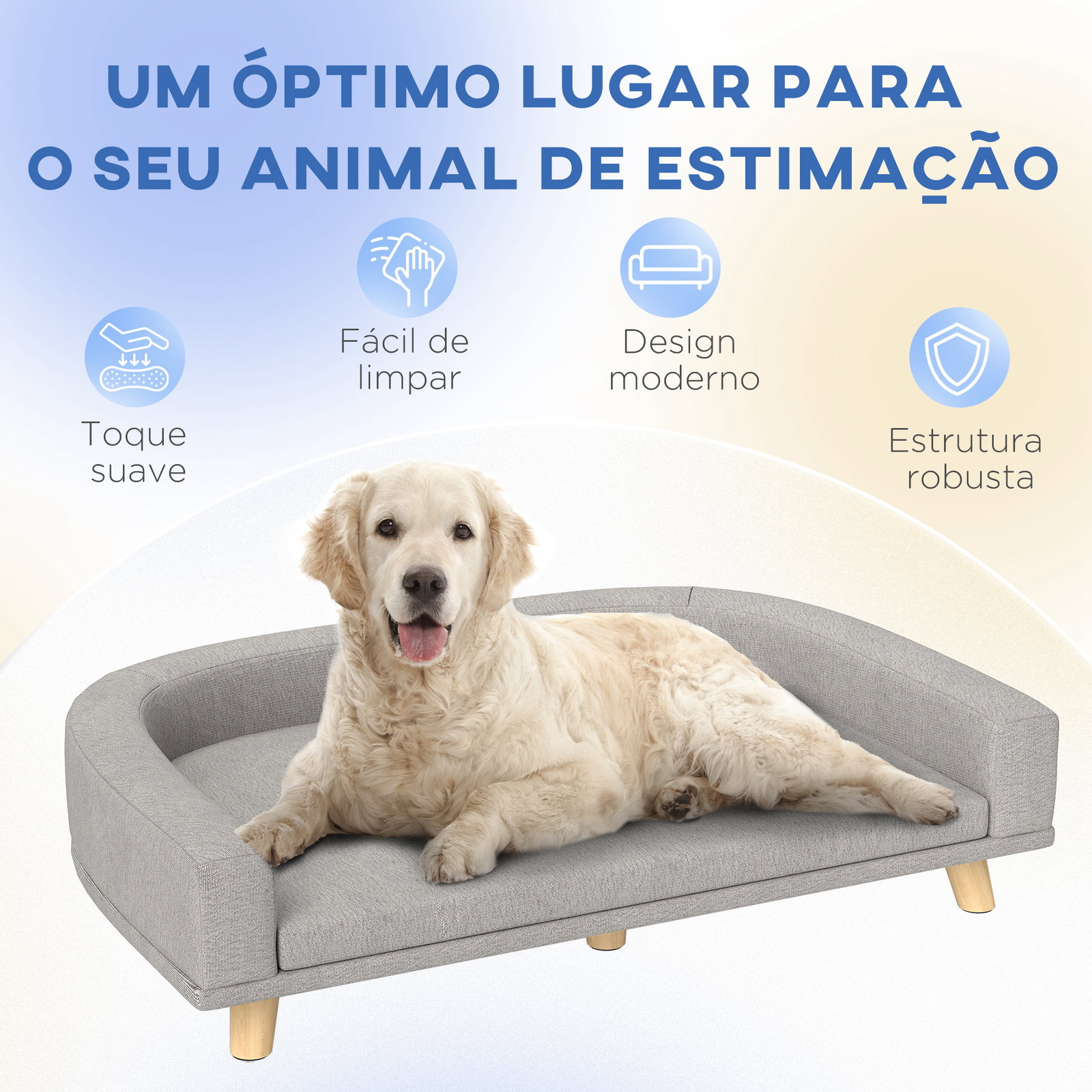 Sofá para cães cama elevada para cães estofada com almofada lavável e pés de madeira de pinho 98x67x25 cm cinza