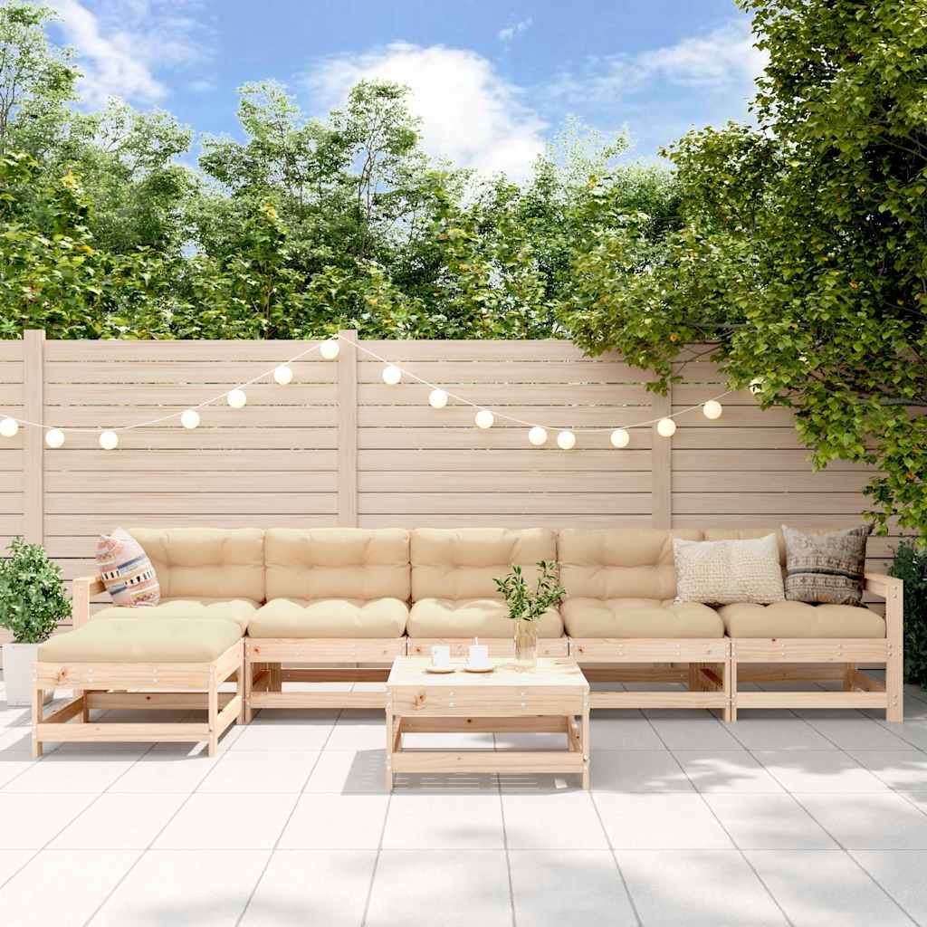7 Pcs conjunto lounge de jardim pinho maciço
