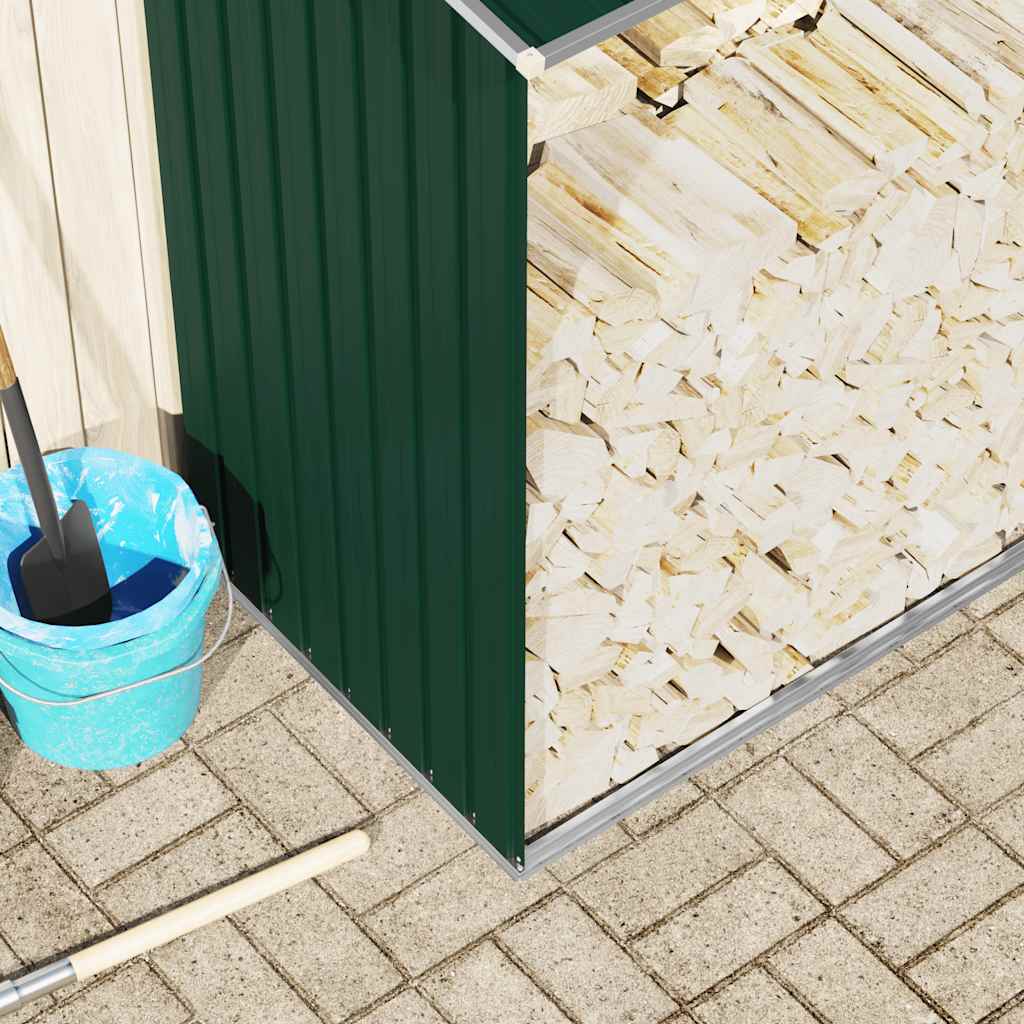 Abrigo jardim p/ arrumação de troncos aço 330x84x152cm verde