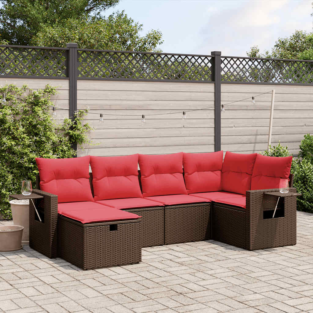 Conjunto de sofá de jardim com 6 peças e almofadas em rattan sintético marrom