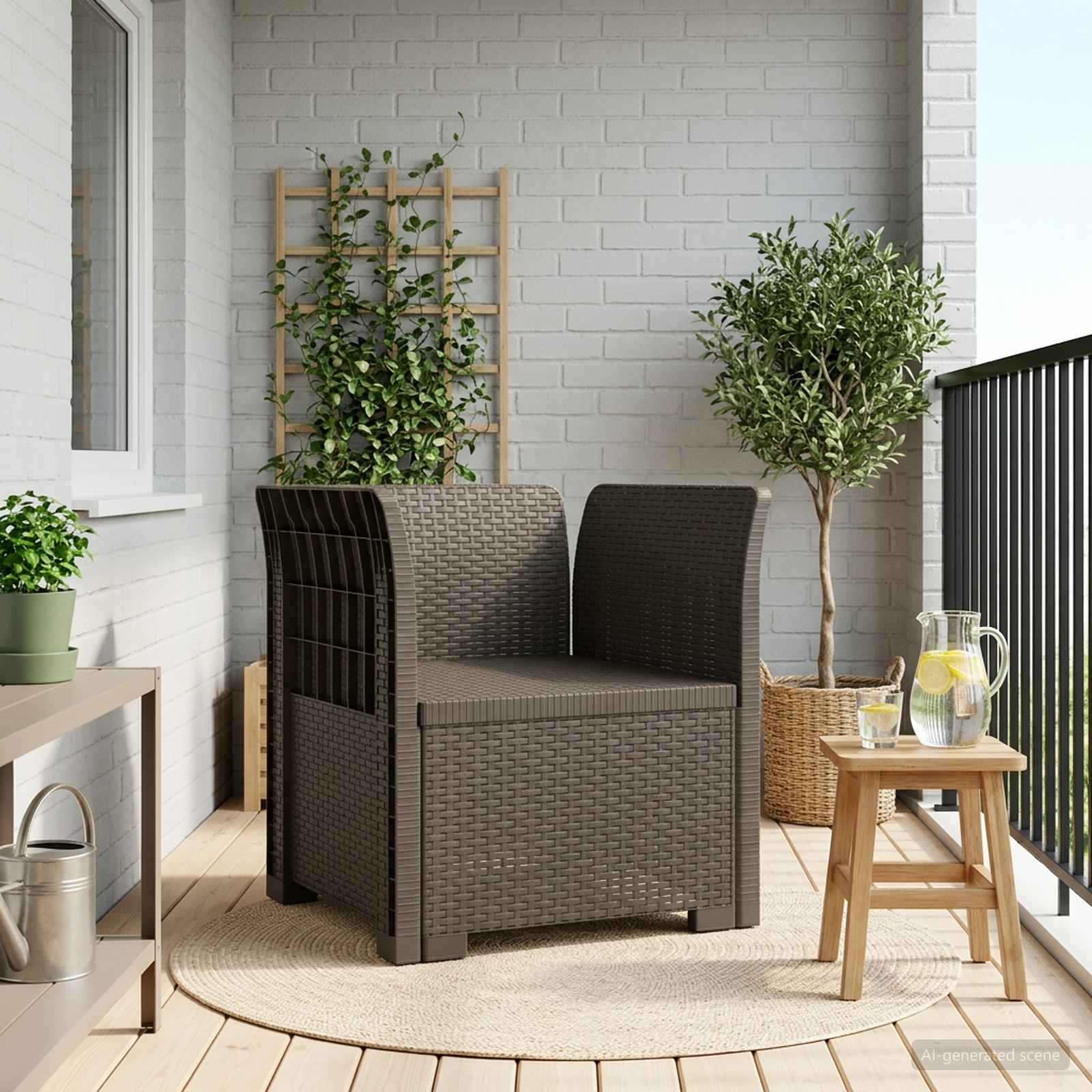 Poltrona 1 lugar look rattan PP cinzento-claro