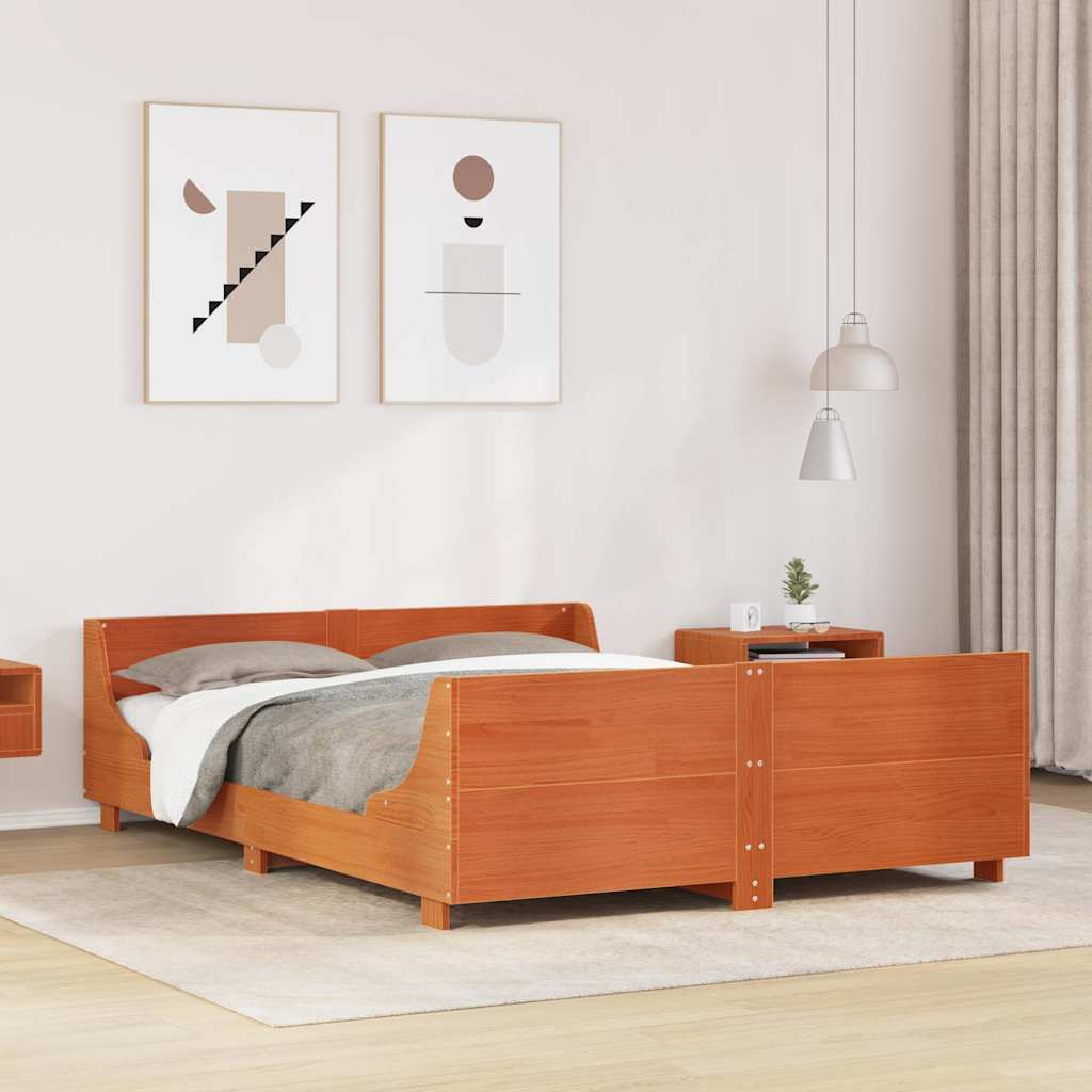 Cama sem colchão 120x200 cm madeira pinho maciça castanho-mel