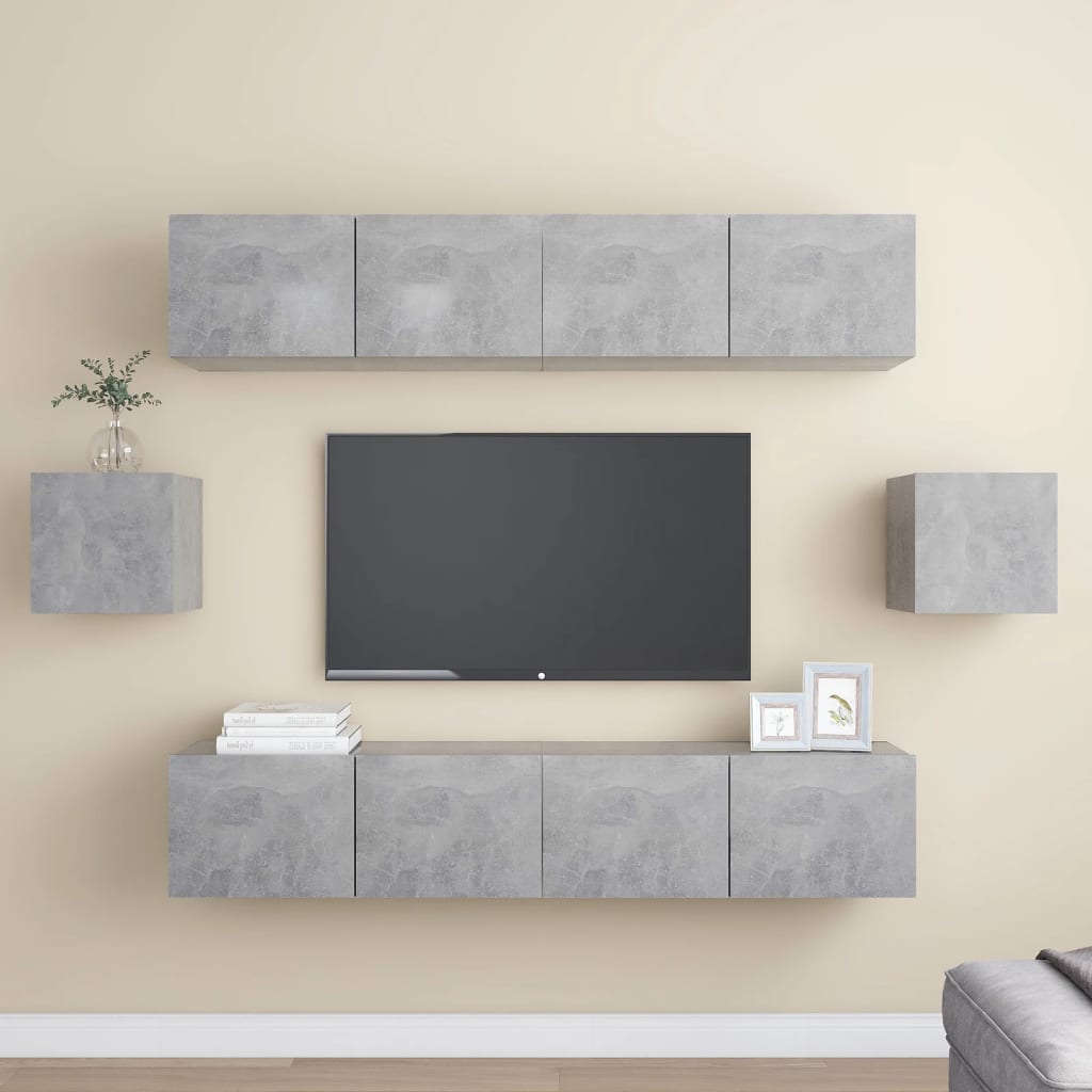 6 Pcs conjunto móveis de TV derivados madeira cinzento cimento