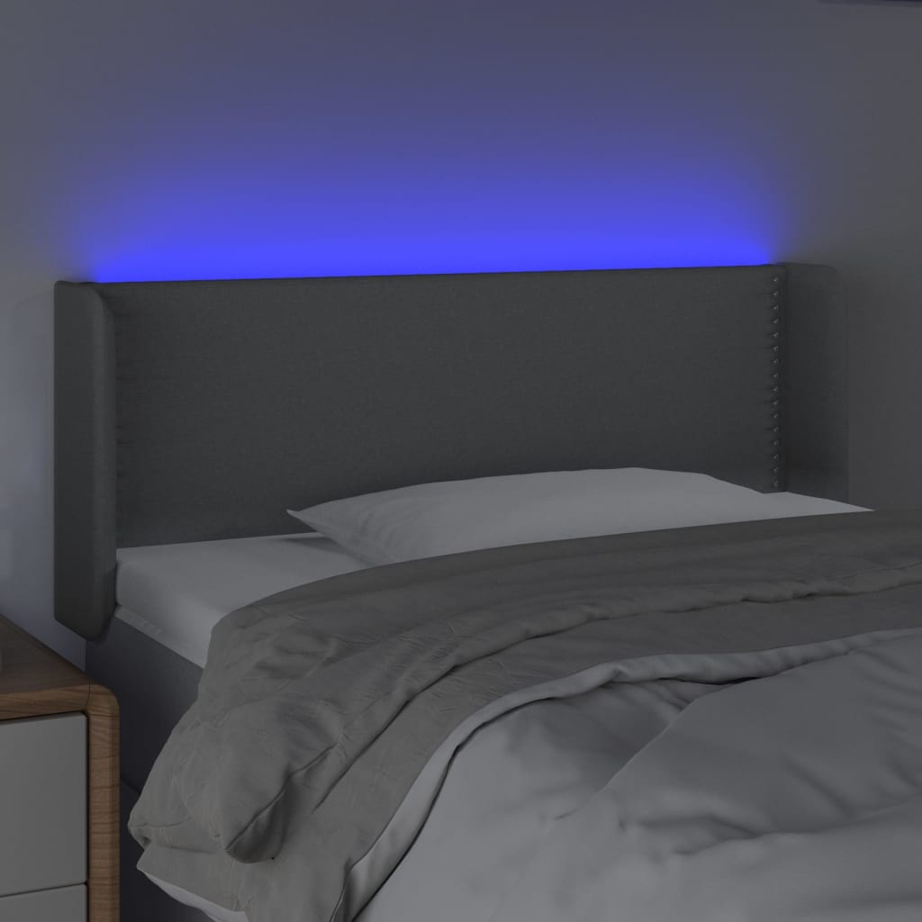 Cabeceira de cama c/ luzes LED tecido 93x16x78/88cm cinza-claro