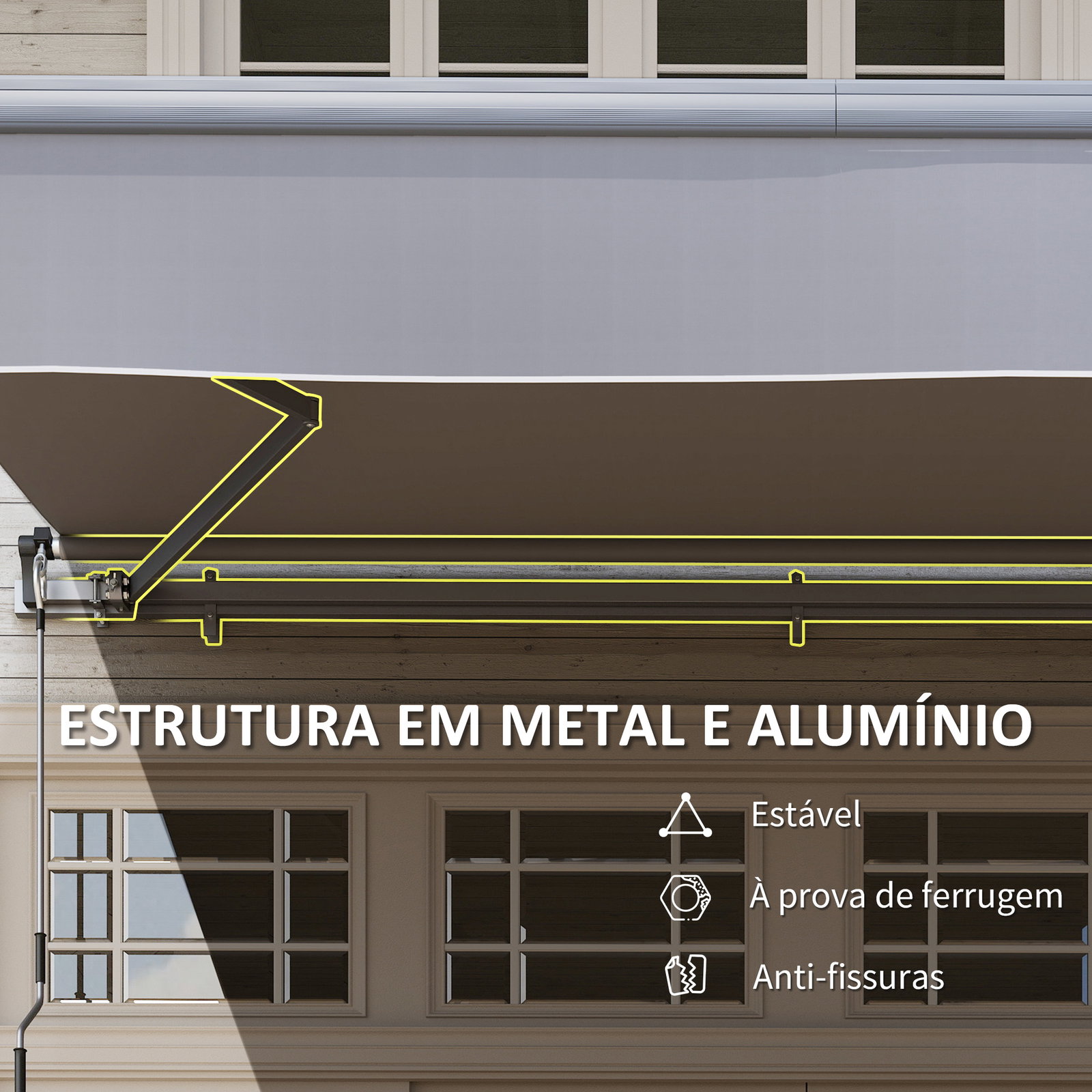 Toldo retrátil manual para jardim ajustável com manivela proteção UV estrutura de metal e alumínio 295x200 cm cinzento