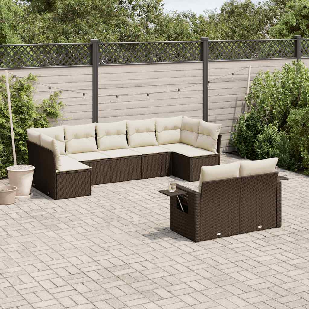 9 Pcs conjunto sofás p/ jardim c/ almofadões vime PE castanho