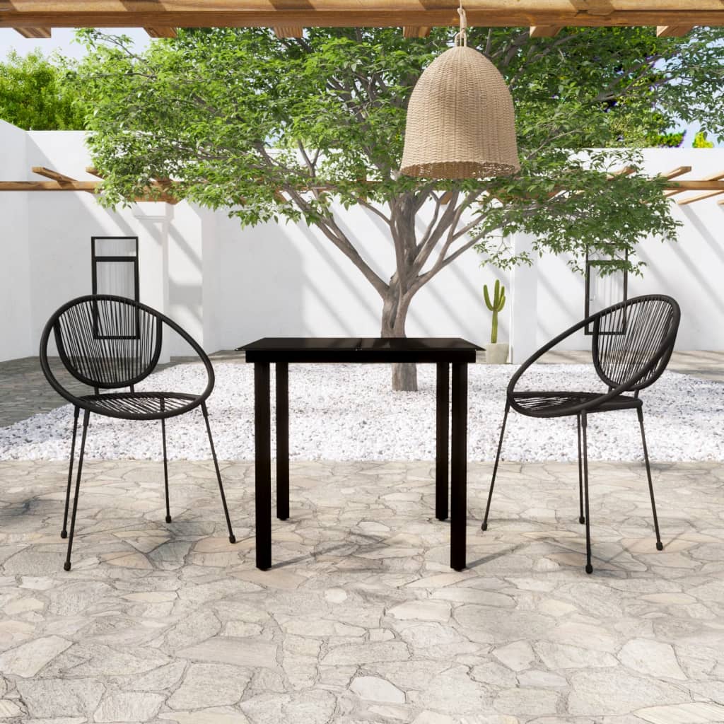 3 Pcs conjunto de jantar para jardim preto