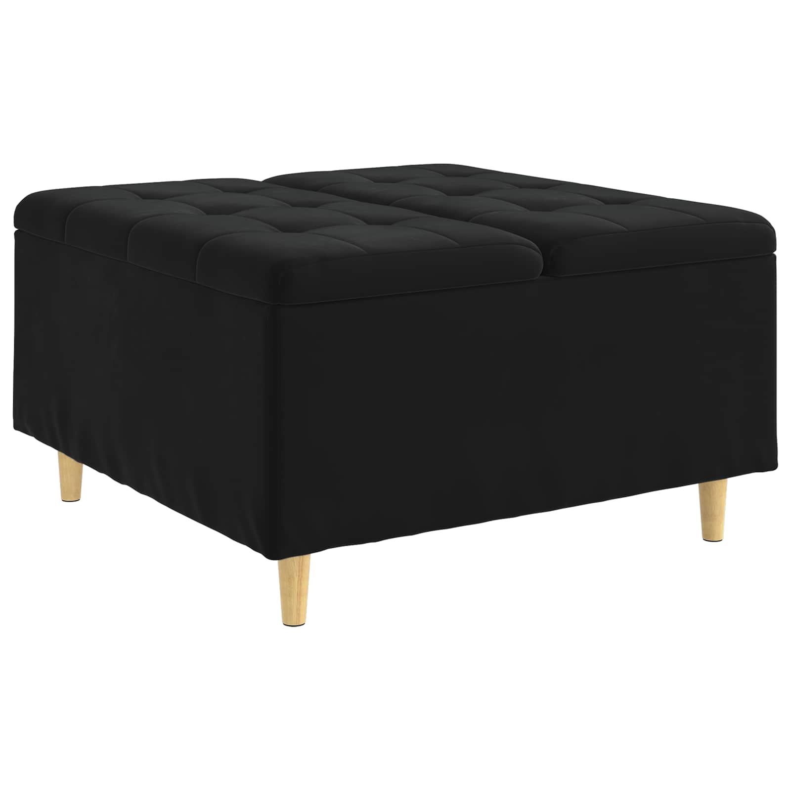 Puff de armazenamento com almofada preto 80 x 80 x 45 cm veludo