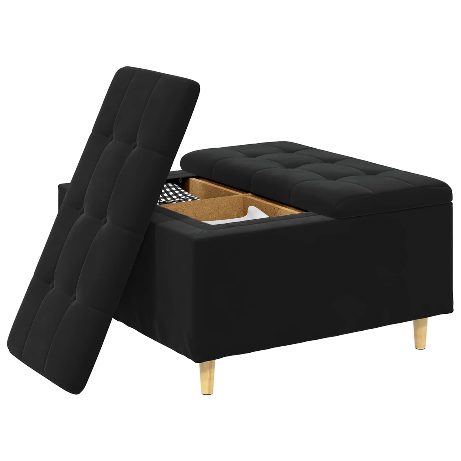 Puff de armazenamento com almofada preto 80 x 80 x 45 cm veludo