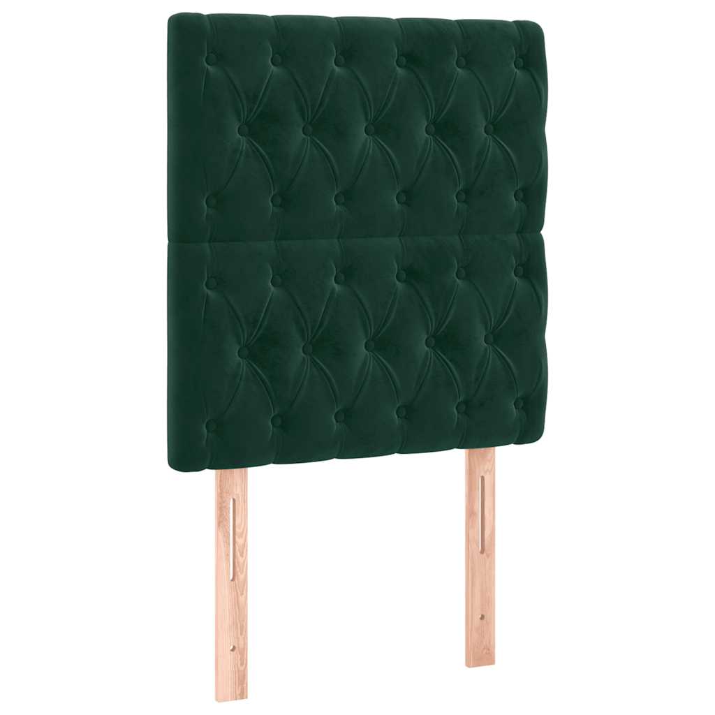Cabeceira de cama c/ LED veludo 80x7x118/128 cm verde-escuro