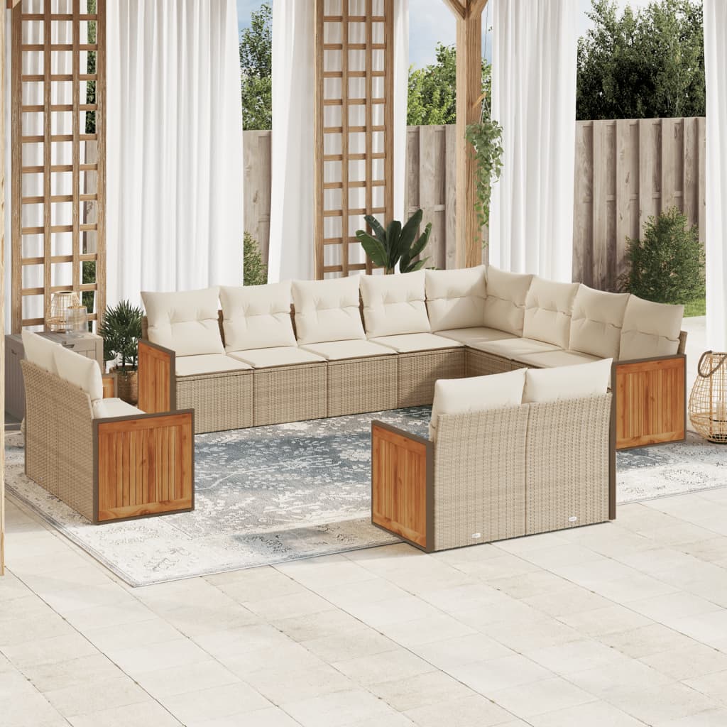 12 Pcs conjunto de sofás p/ jardim com almofadões vime PE bege