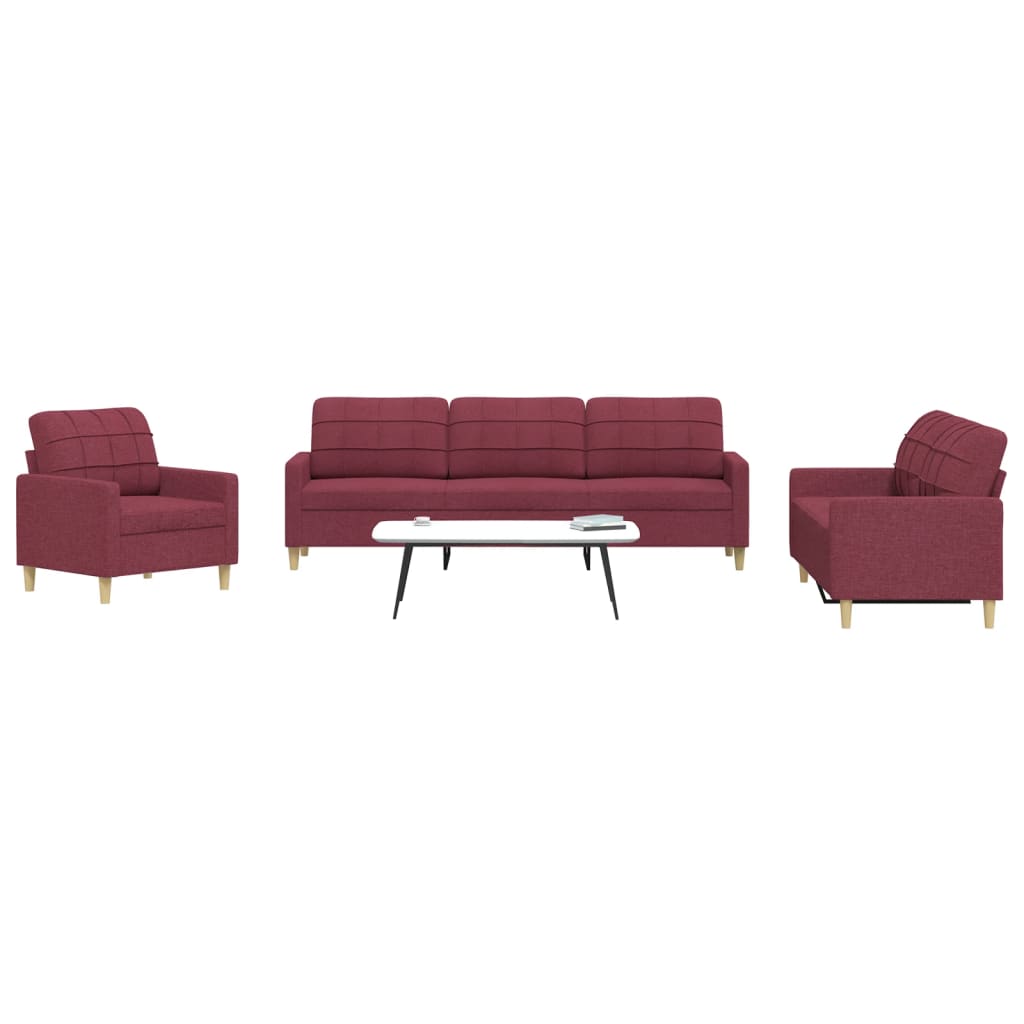 3 Pcs conjunto de sofás tecido vermelho-tinto