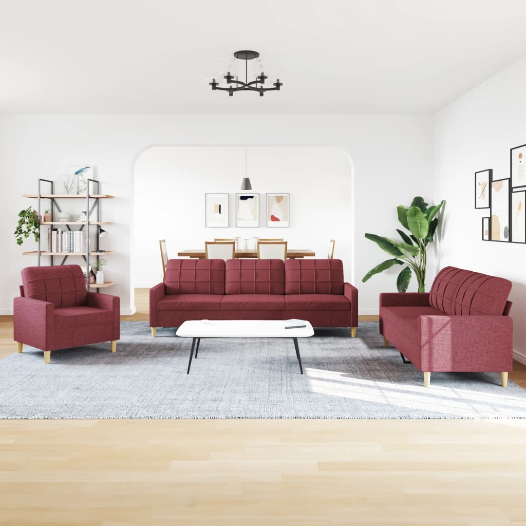 3 Pcs conjunto de sofás tecido vermelho-tinto