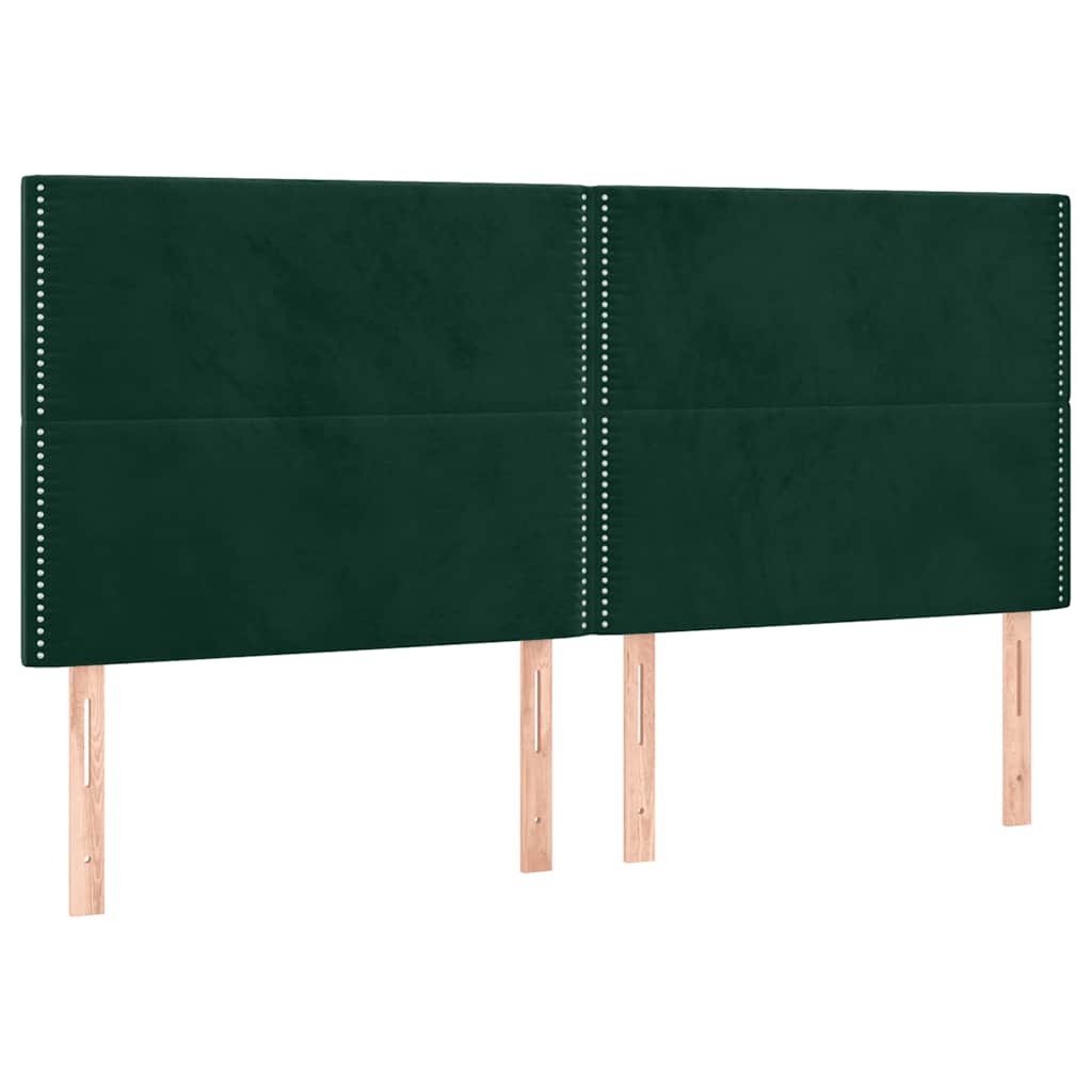 Cabeceira de cama c/ LED veludo 200x5x118/128 cm verde-escuro