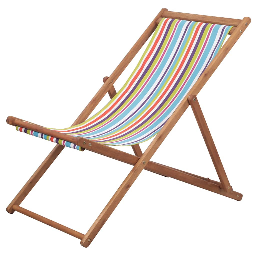 Cadeira de praia dobrável tecido estrutura madeira multicolor