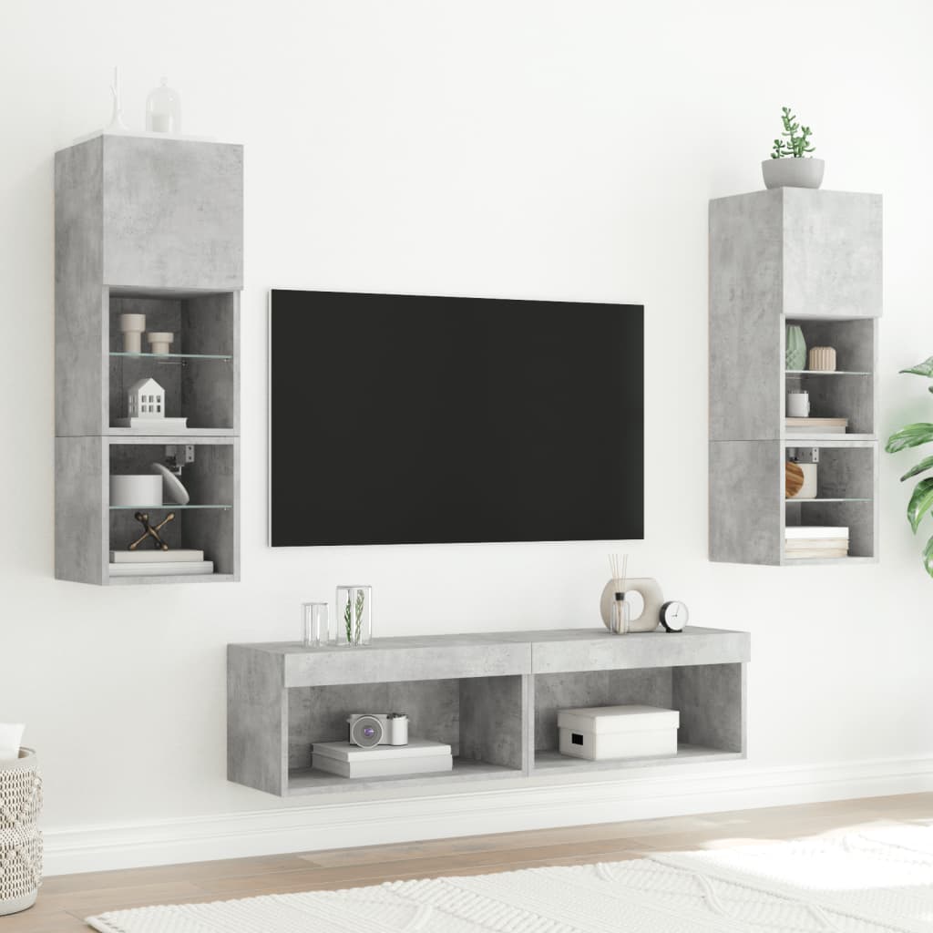 Móveis de TV com luzes LED 2 pcs 60x30x30 cm cinzento cimento
