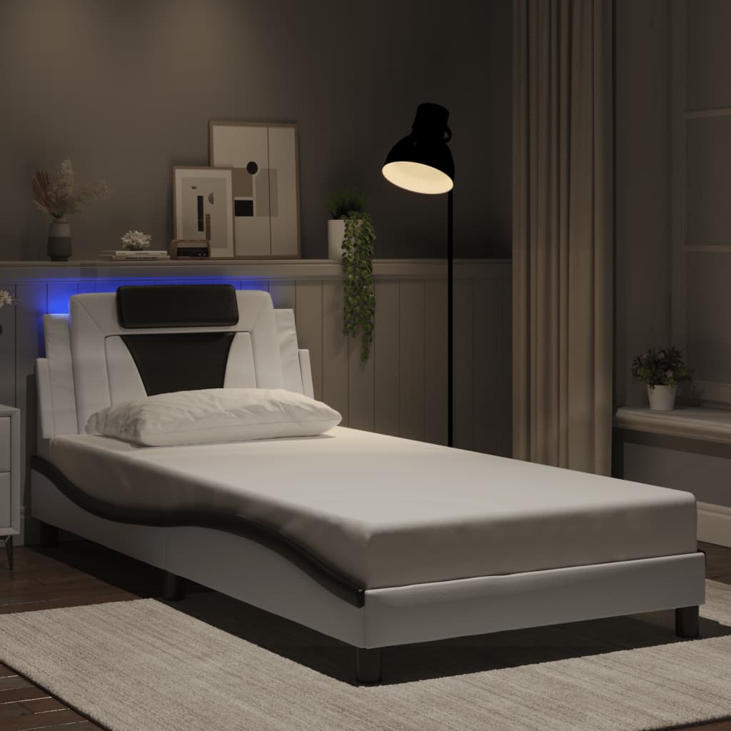 Estrutura de cama viana com LED sem colchão 100x200cm branco/preto