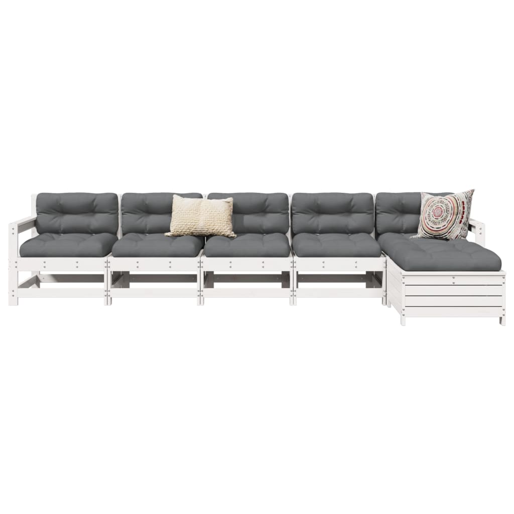 6 Pcs conjunto sofás de jardim madeira de pinho maciça branco