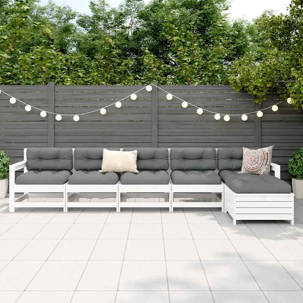 6 Pcs conjunto sofás de jardim madeira de pinho maciça branco