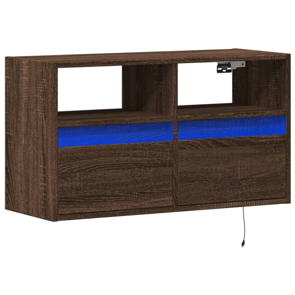Móvel de parede p/ TV c/ luzes LED 80x31x45cm carvalho castanho