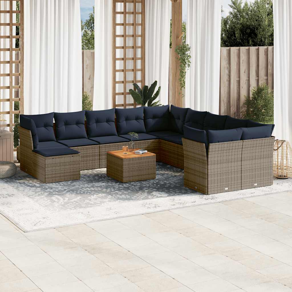 Conjunto de sofá de jardim com 12 peças e almofadas em rattan sintético cinza