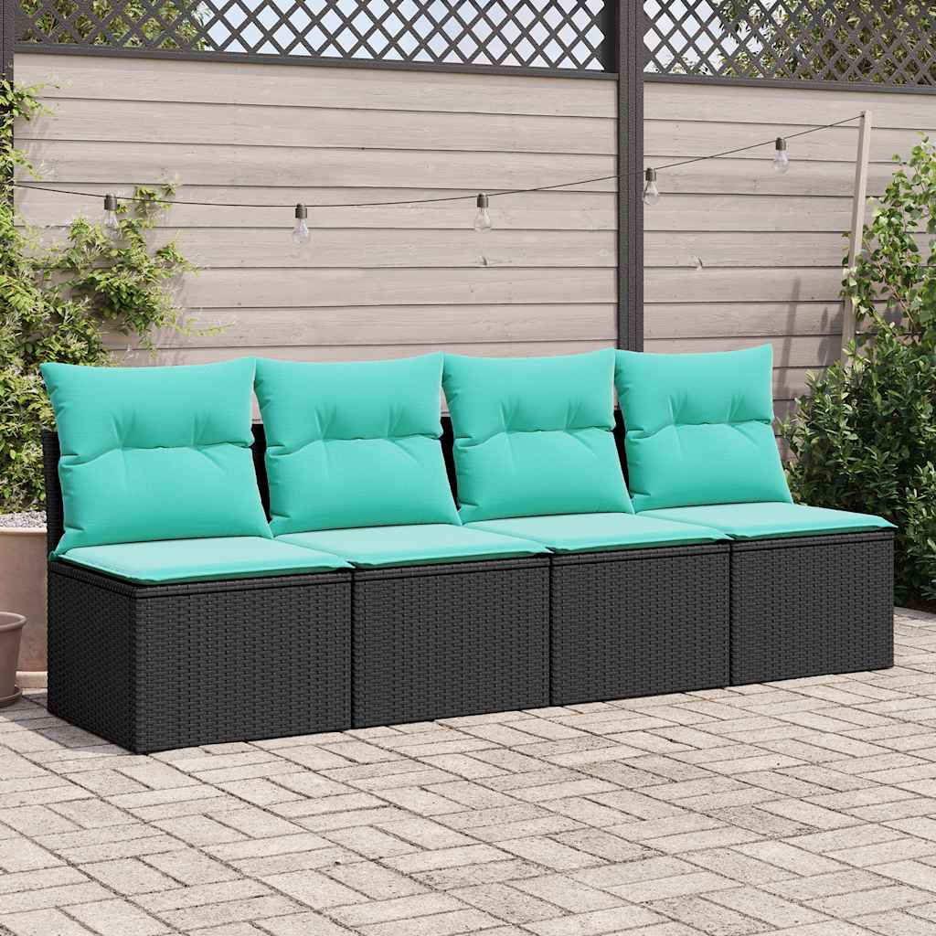 2 Pcs conjunto sofás jardim c/ almofadões vime PE/acácia preto