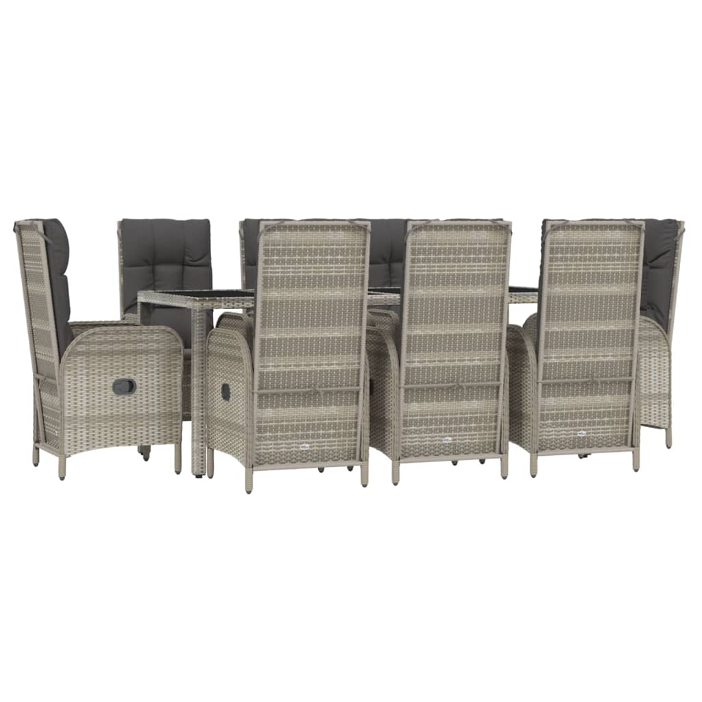 9 Pcs conjunto de jantar p/ jardim c/ almofadões vime PE cinza