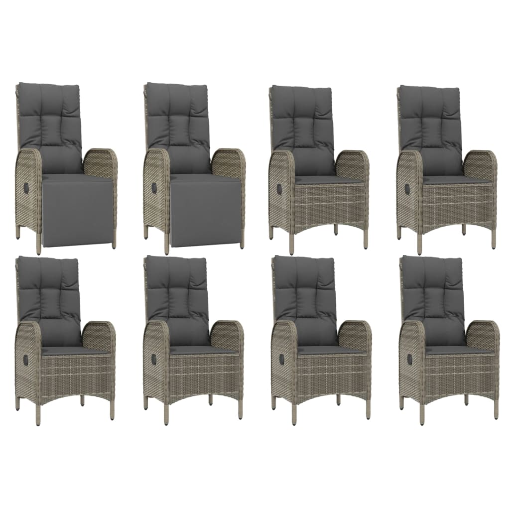 9 Pcs conjunto de jantar p/ jardim c/ almofadões vime PE cinza