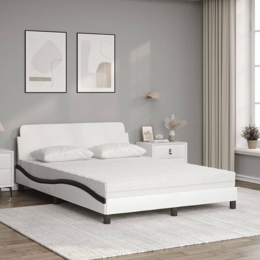 Cama com colchão dover 140x190 cm couro artificial preto e branco