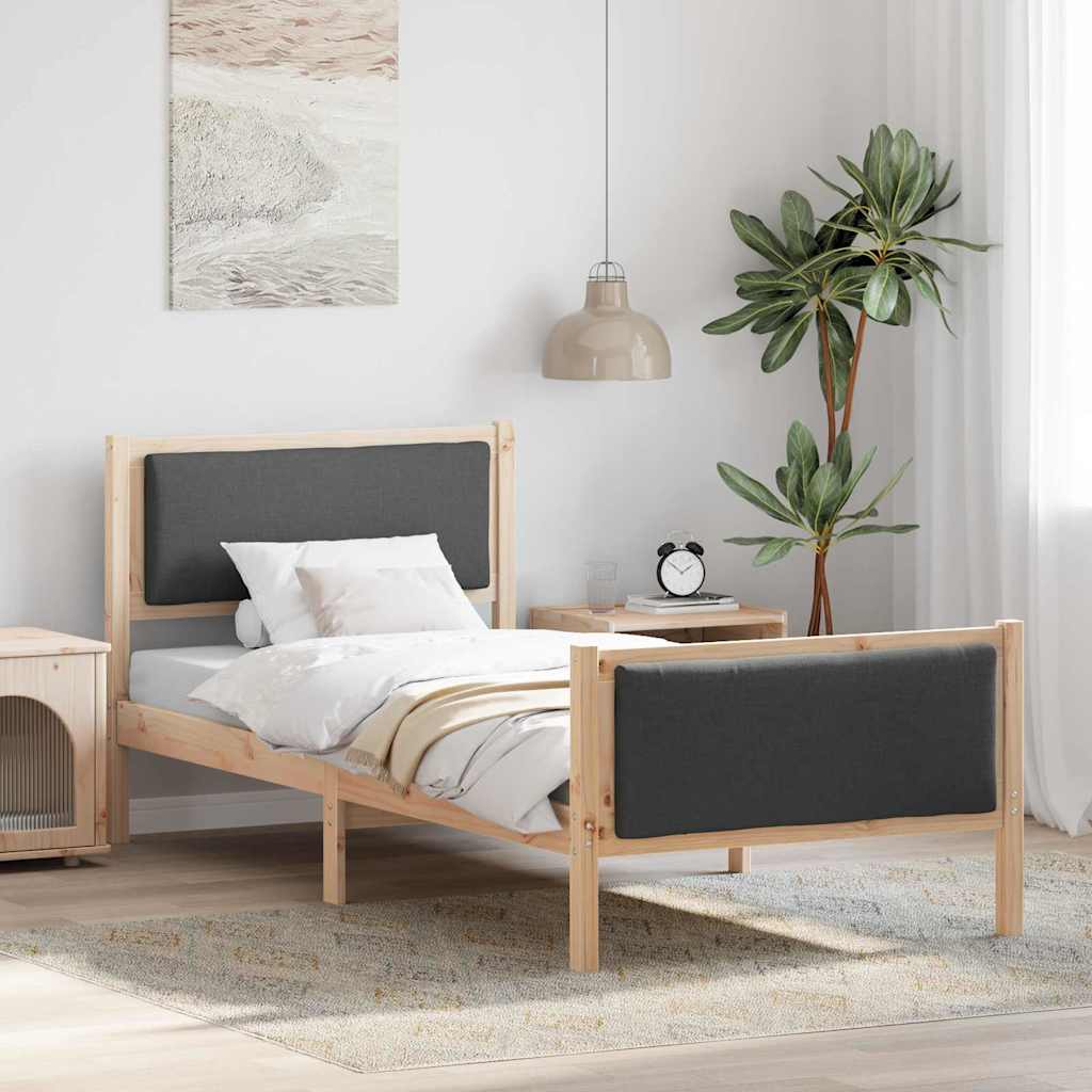 Estrutura da cama com cabeceira cinza escuro 90 x 200 cm tecido