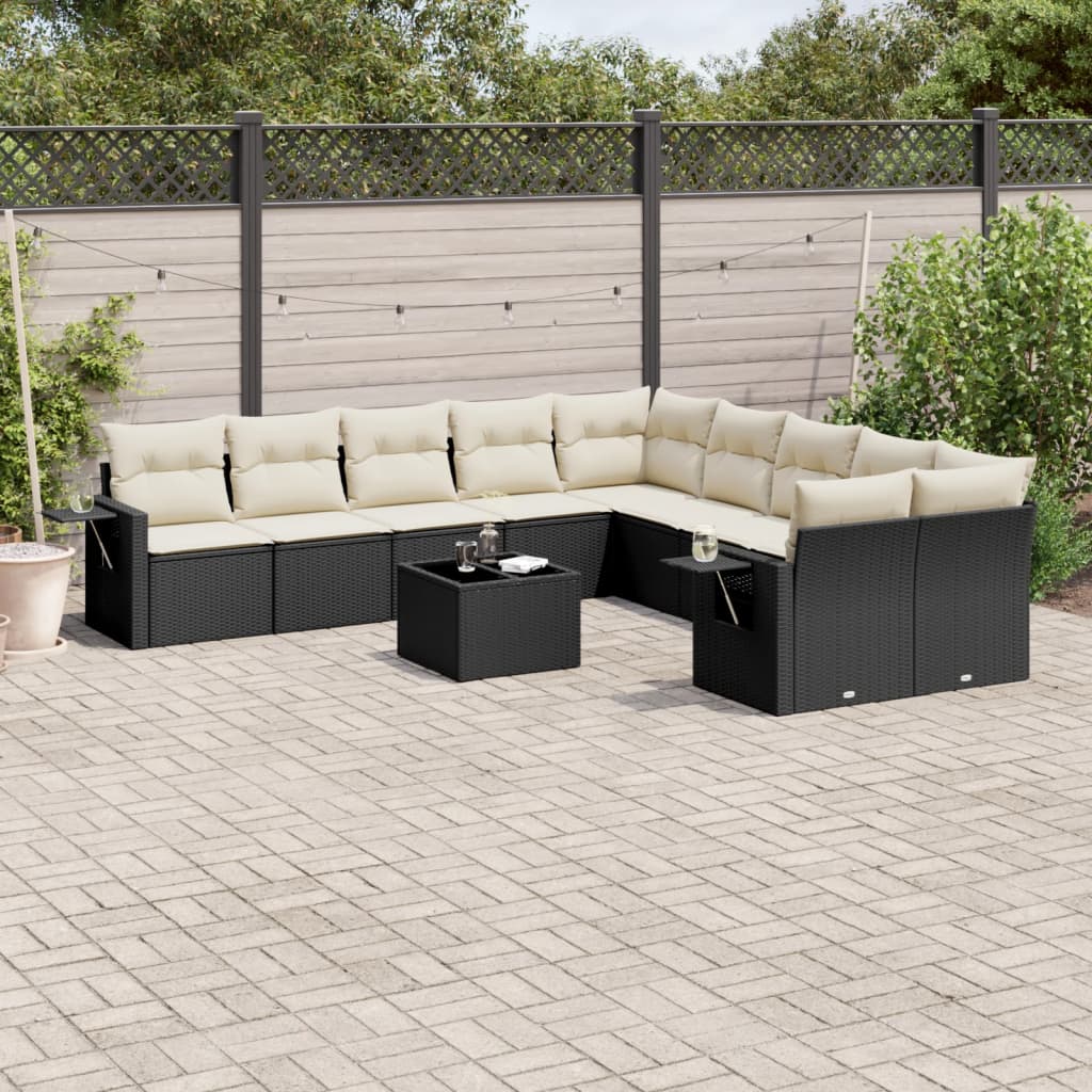 11 Pcs conjunto sofás de jardim c/ almofadões vime PE preto