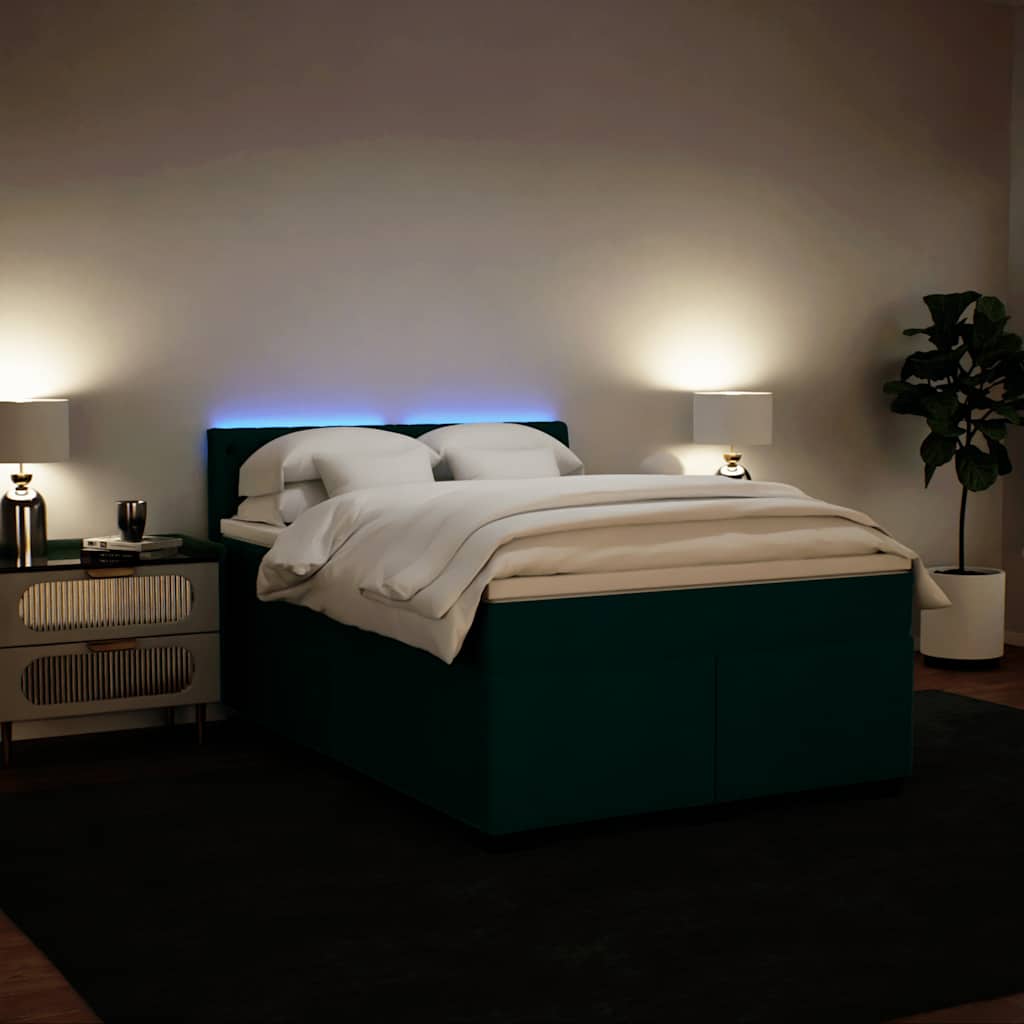 Cama com molas/colchão 140x200 cm veludo verde-escuro