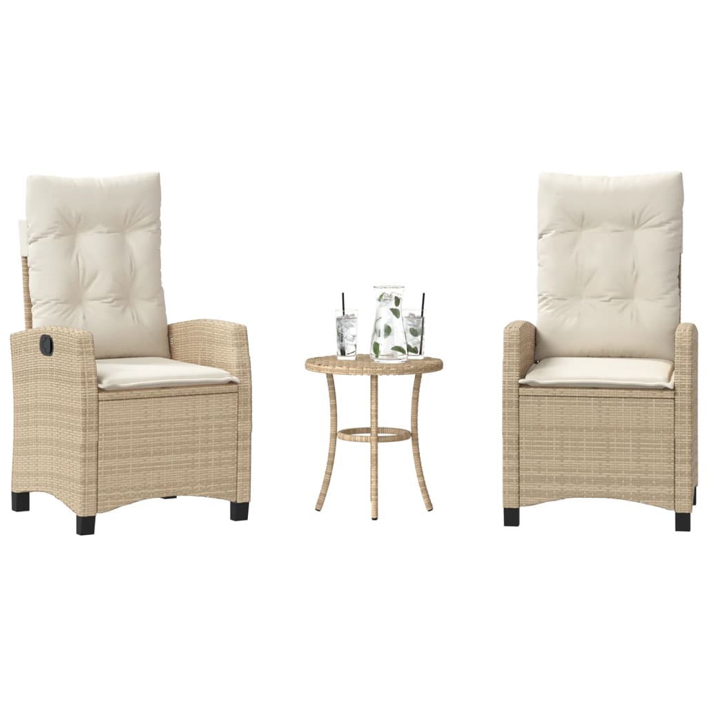3 Pcs conjunto bistrô com almofadões vime PE bege