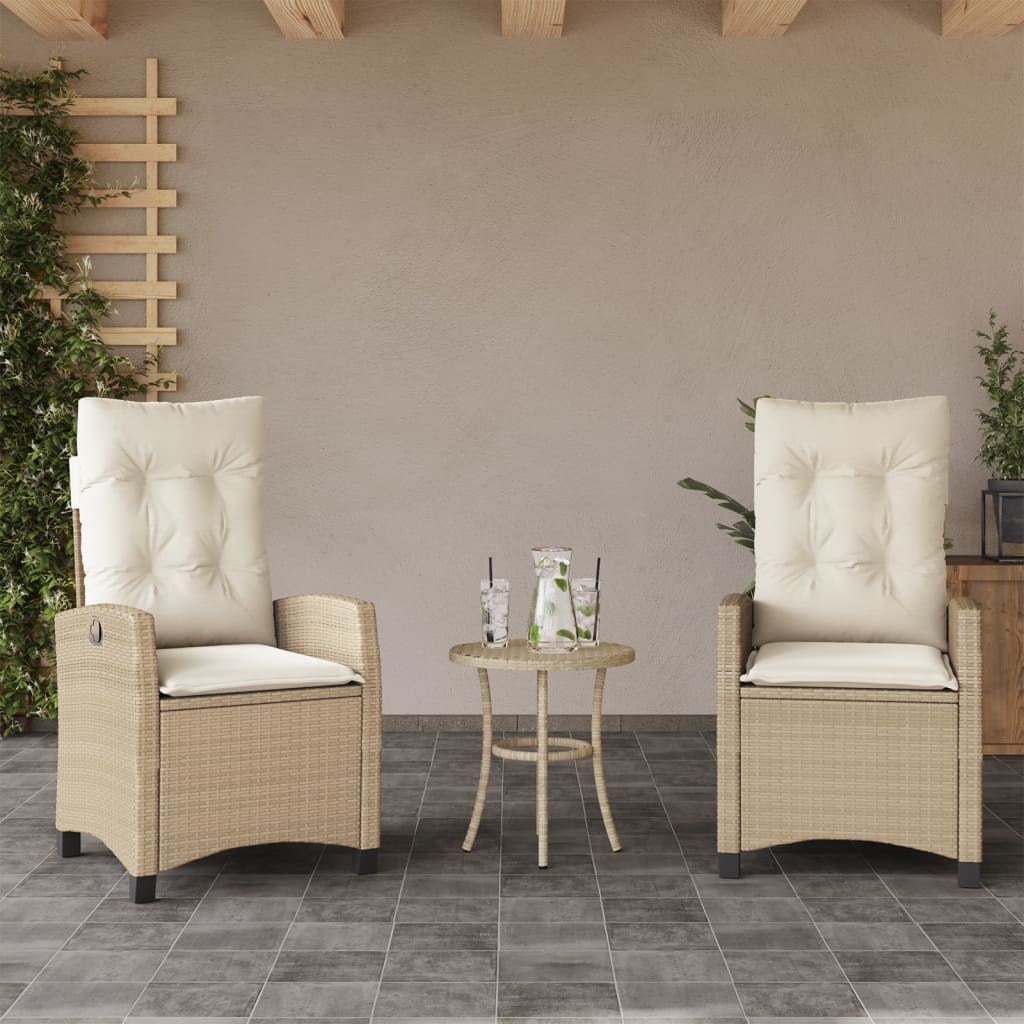 3 Pcs conjunto bistrô com almofadões vime PE bege