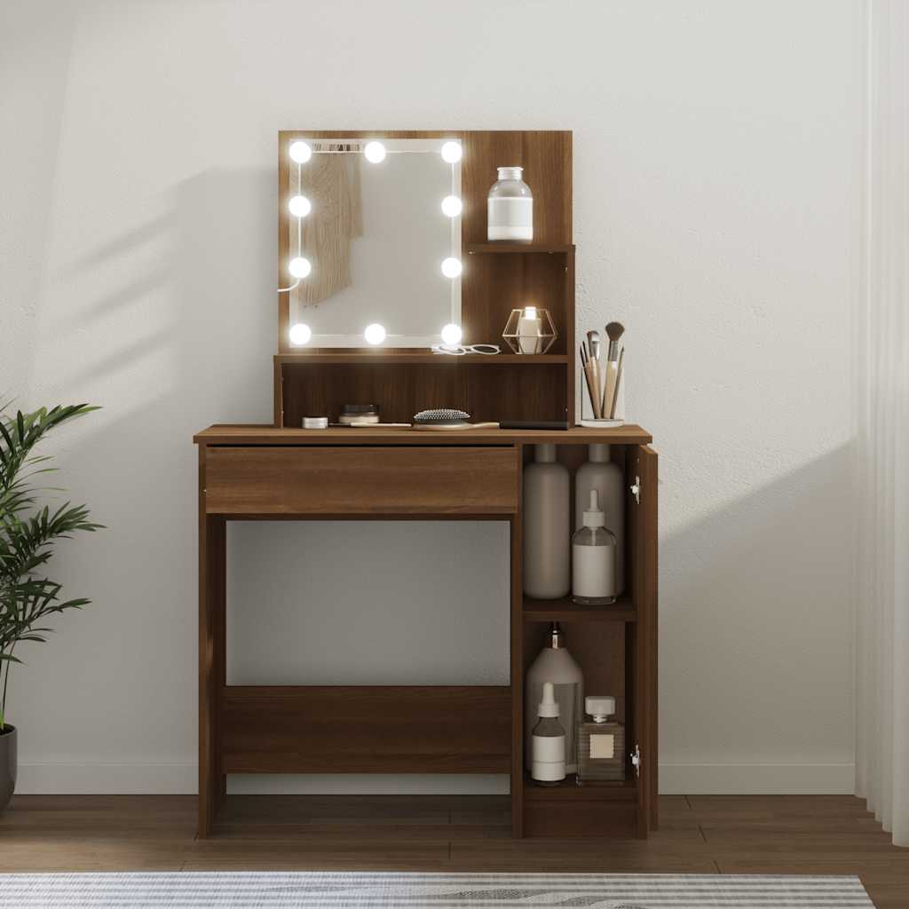 Toucador com leds 86,5x35x136 cm cor carvalho castanho