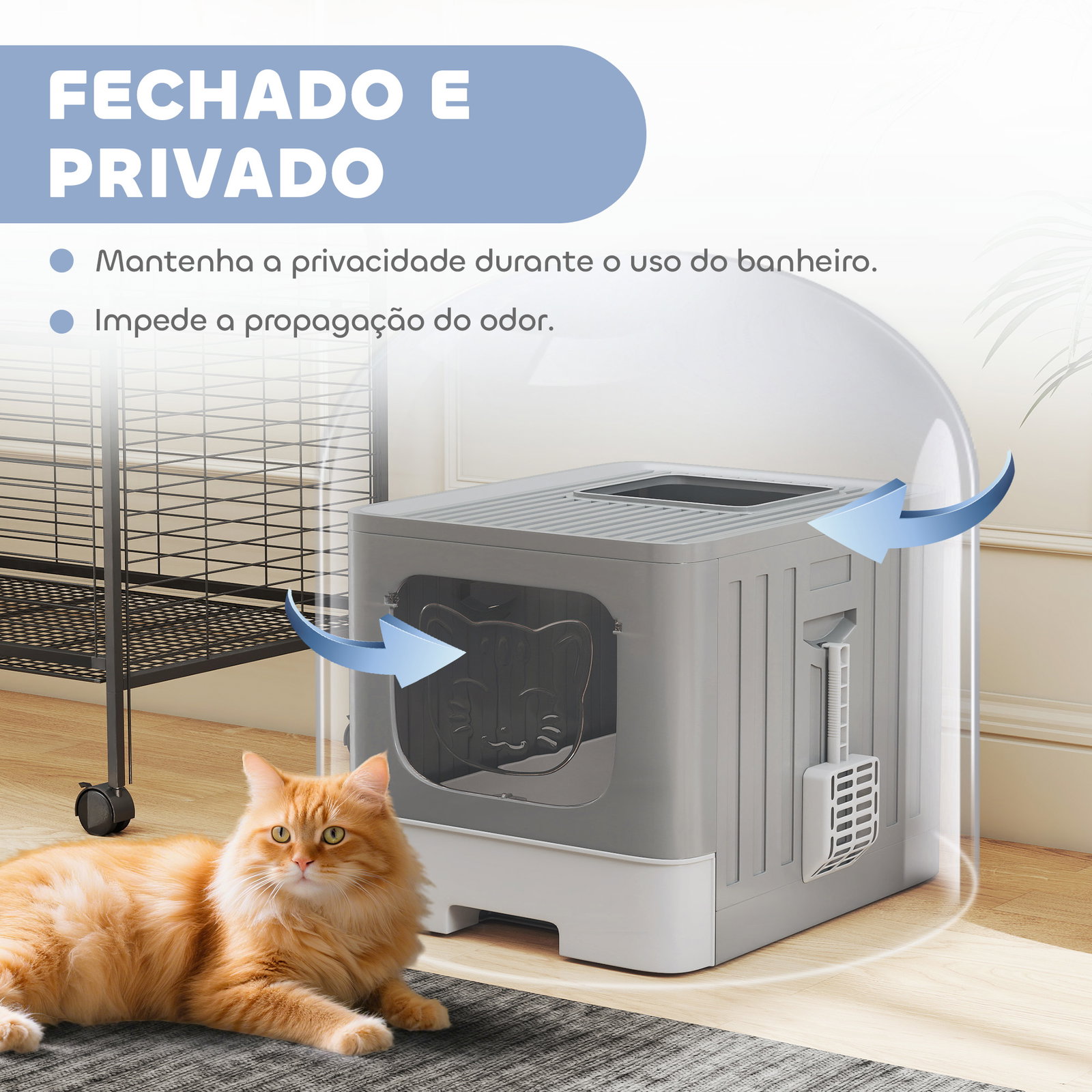 Caixa de areia para gatos dobrável m caixa de areia com tampa de grelha gaveta removível pá gancho lateral fácil de limpar antifugas cinzento