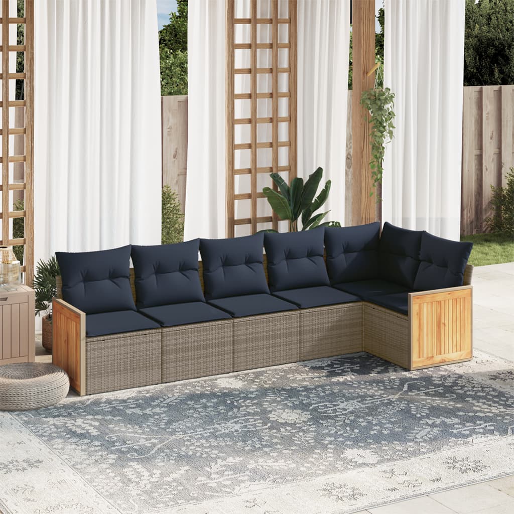 Conjunto de sofá de jardim com 6 peças e almofadas em rattan sintético cinza