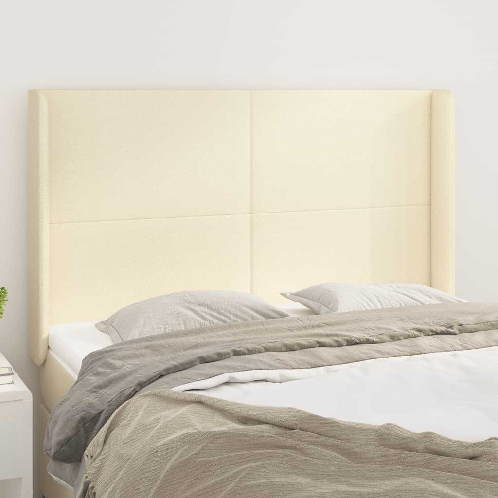 Cabeceira cama c/ abas couro artificial 147x16x118/128 cm creme