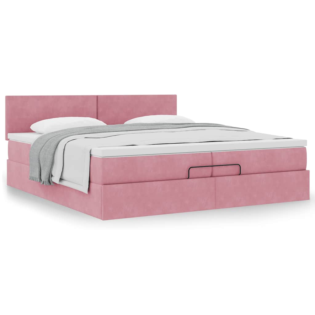 Estrutura de cama otomana com colchão 200x200 cm veludo rosa