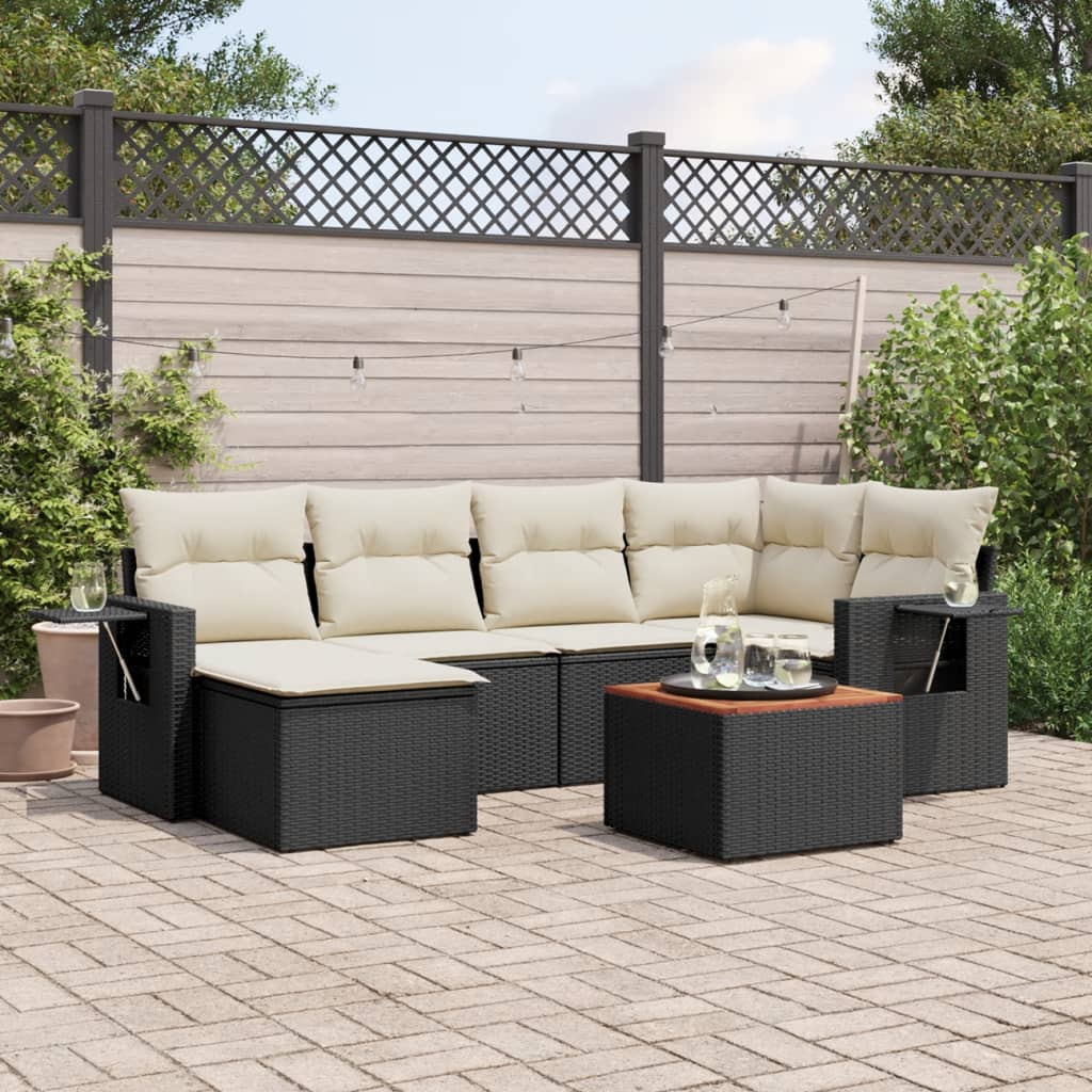 7 Pcs conjunto de sofás p/ jardim c/ almofadões vime PE preto